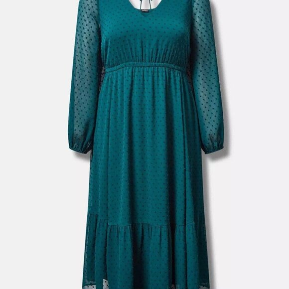 NWT Torrid Green Tea Length Clip Dot Open Back A-Line Dress in Size 2 - 18/20 - Picture 3 of 6